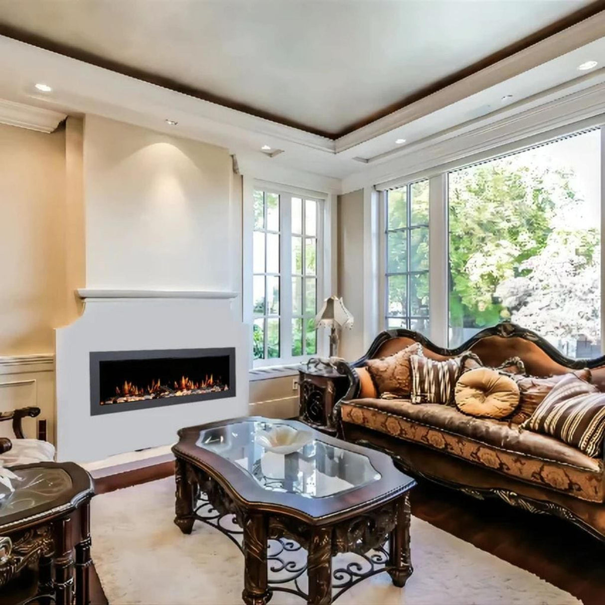 Litedeer Homes Gloria II 68" Smart Electric Fireplace with App Driftwood Log & River Rock ZEF68XS