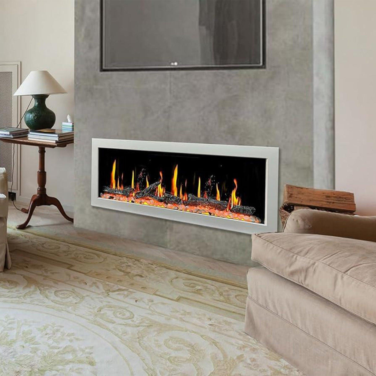 Litedeer Homes Gloria II 58" White Smart App Control Multi Flame Wall Mount Electric Fireplace ZEF58VW