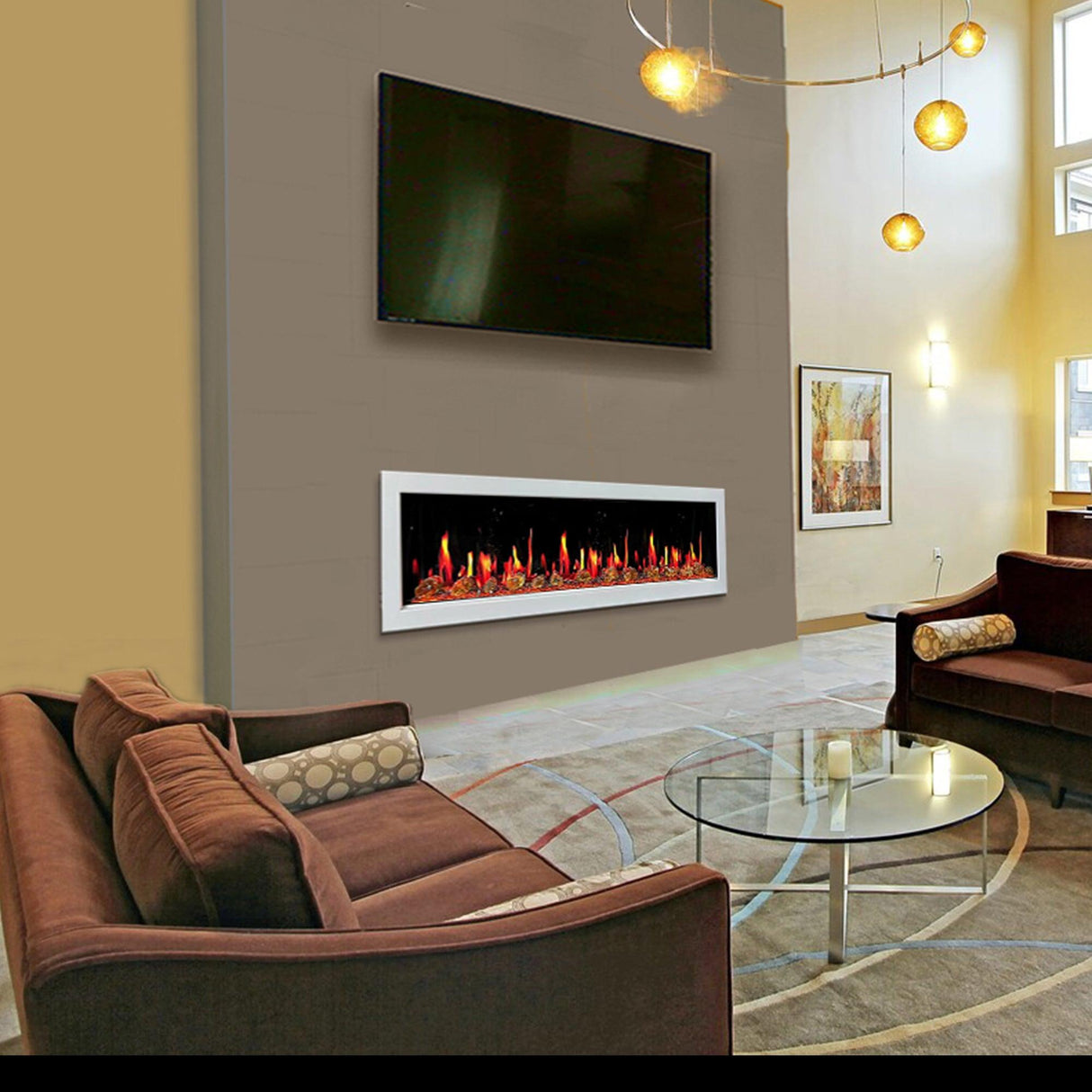 Litedeer Homes Gloria II 58" White Smart App Multi Flame Wall Mount Electric Fireplace With Reflective Amber Glass ZEF58VAW