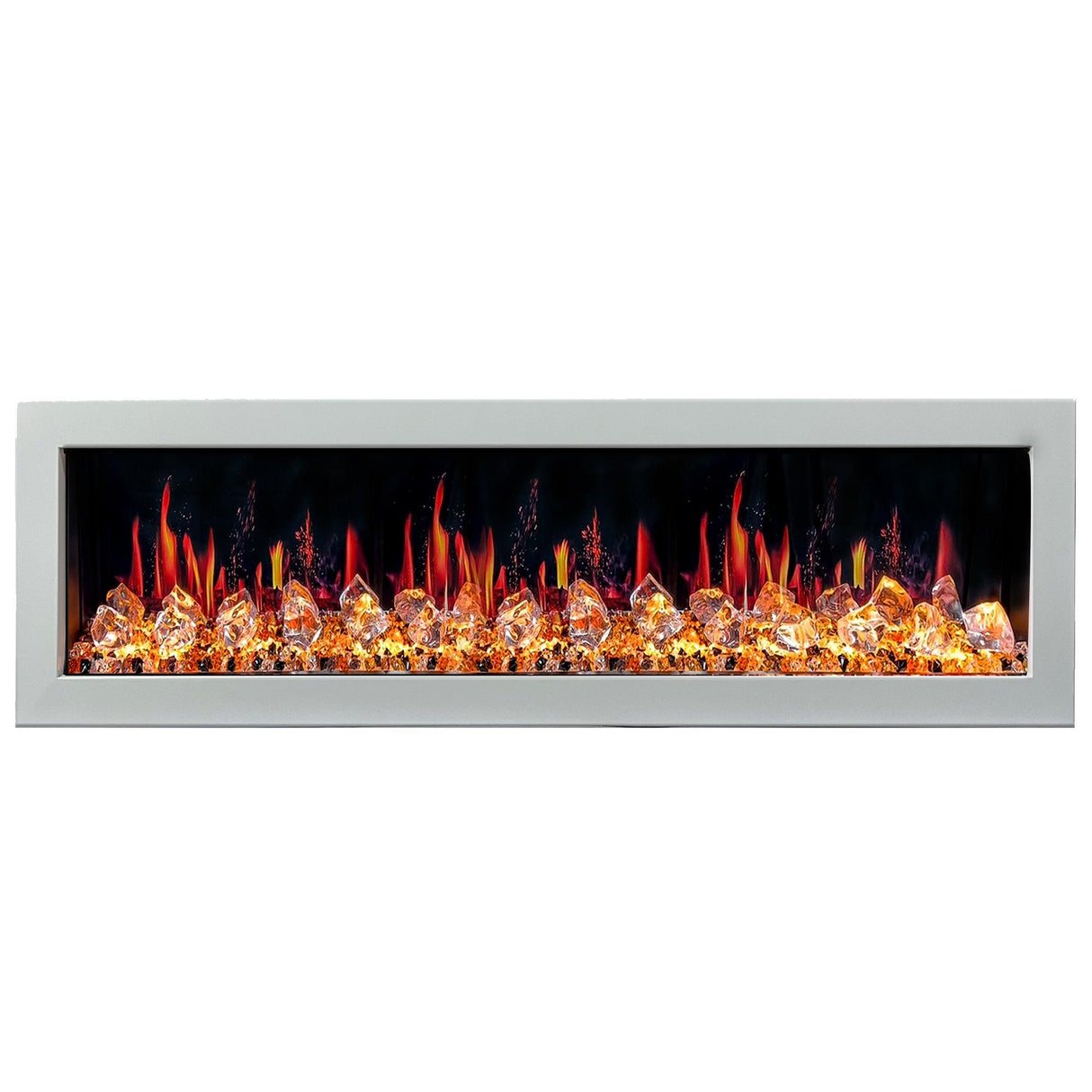 Litedeer Homes Gloria II 68" White Seamless Push-in Wall Mount Electric Fireplace With Crushed Ice Rocks ZEF68XCW