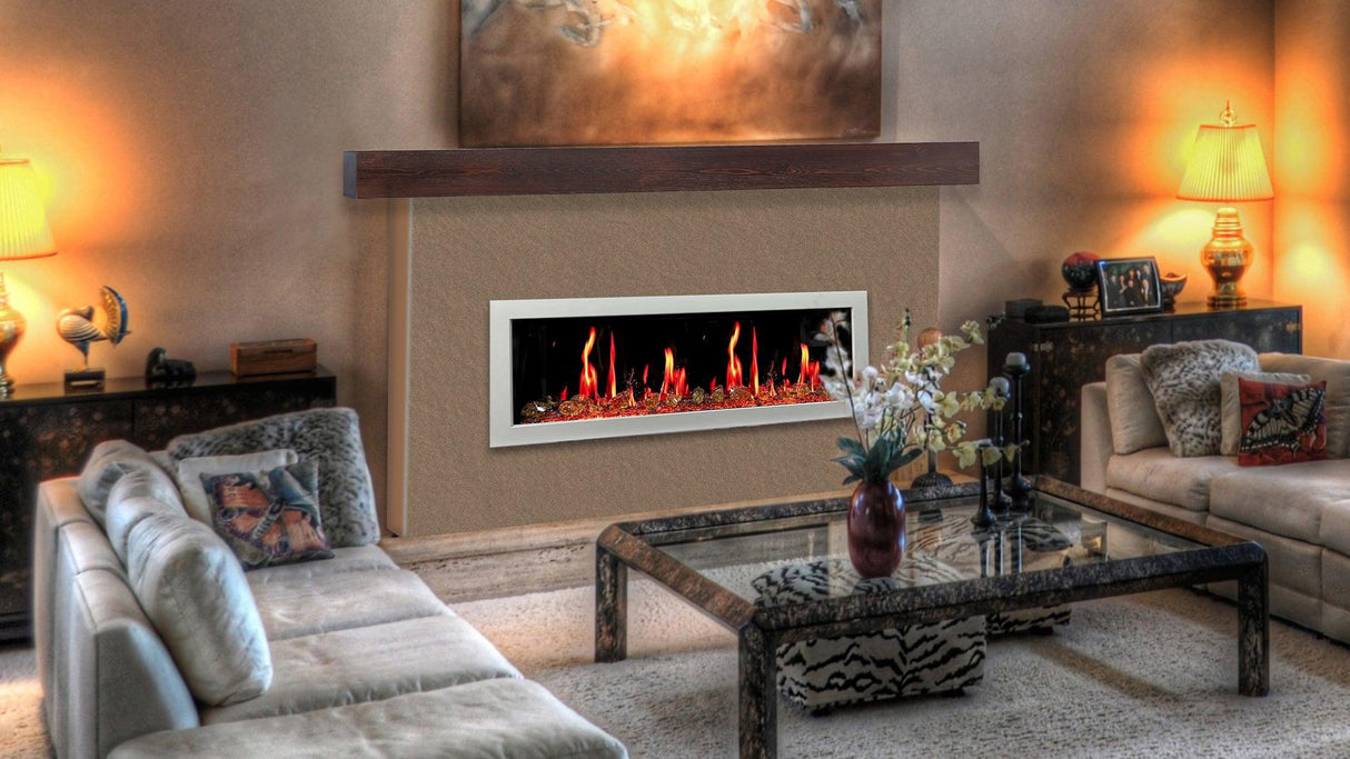 Litedeer Homes Gloria II 68" White Smart App Multi Flame Wall Mount Electric Fireplace With Reflective Amber Glass ZEF68XAW