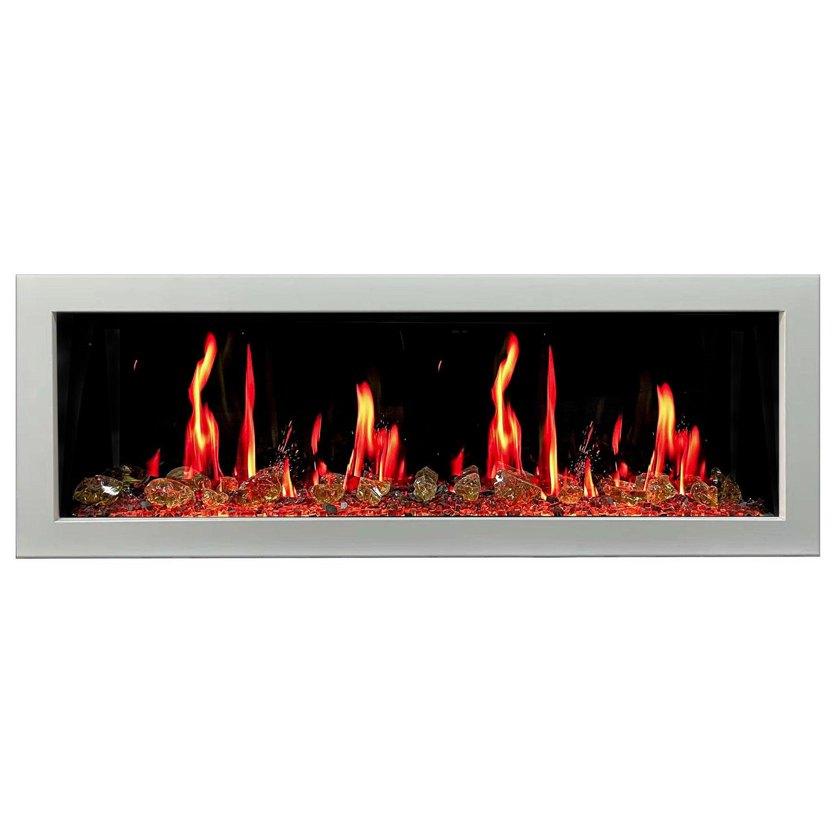 Litedeer Homes Gloria II 68" White Smart App Multi Flame Wall Mount Electric Fireplace With Reflective Amber Glass ZEF68XAW