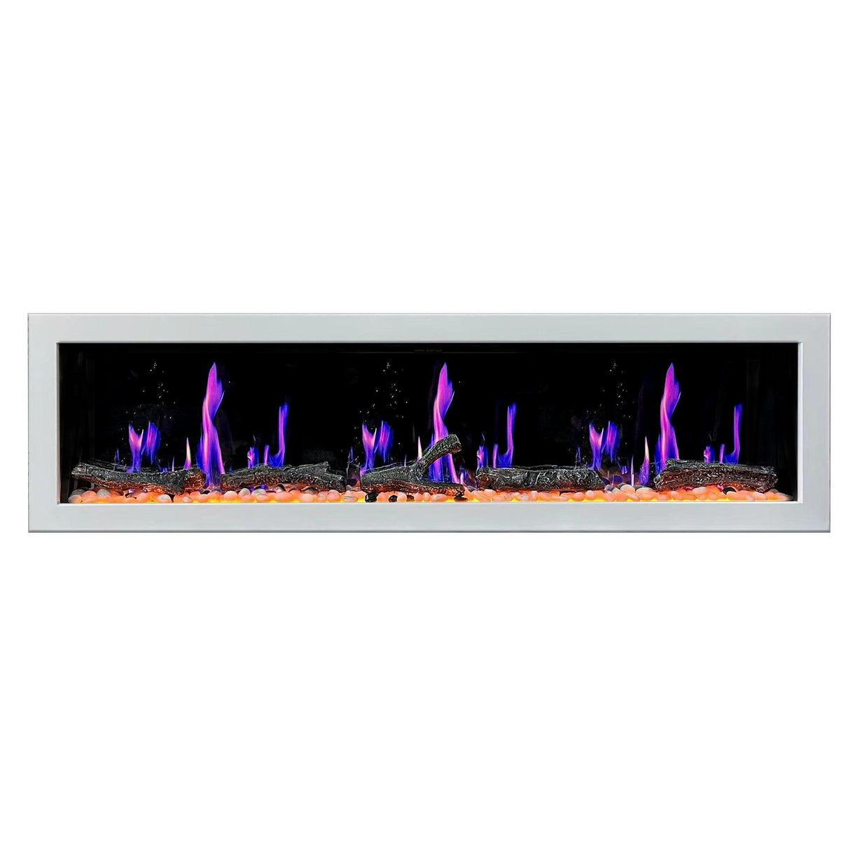 Litedeer Homes Gloria II 78" White Seamless Push-in Wall Mount Electric Fireplace With Crushed Ice Rocks ZEF78VCW
