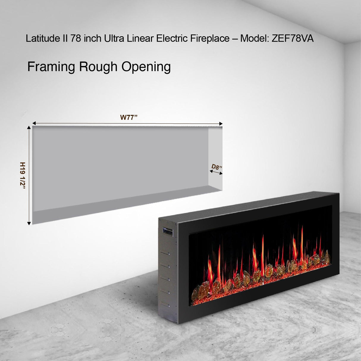 Litedeer Homes Gloria II 78" White Seamless Push-in Wall Mount Electric Fireplace With Crushed Ice Rocks ZEF78VCW