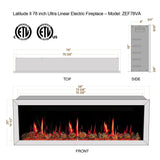 Litedeer Homes Gloria II 78" White Seamless Push-in Wall Mount Electric Fireplace With Crushed Ice Rocks ZEF78VCW