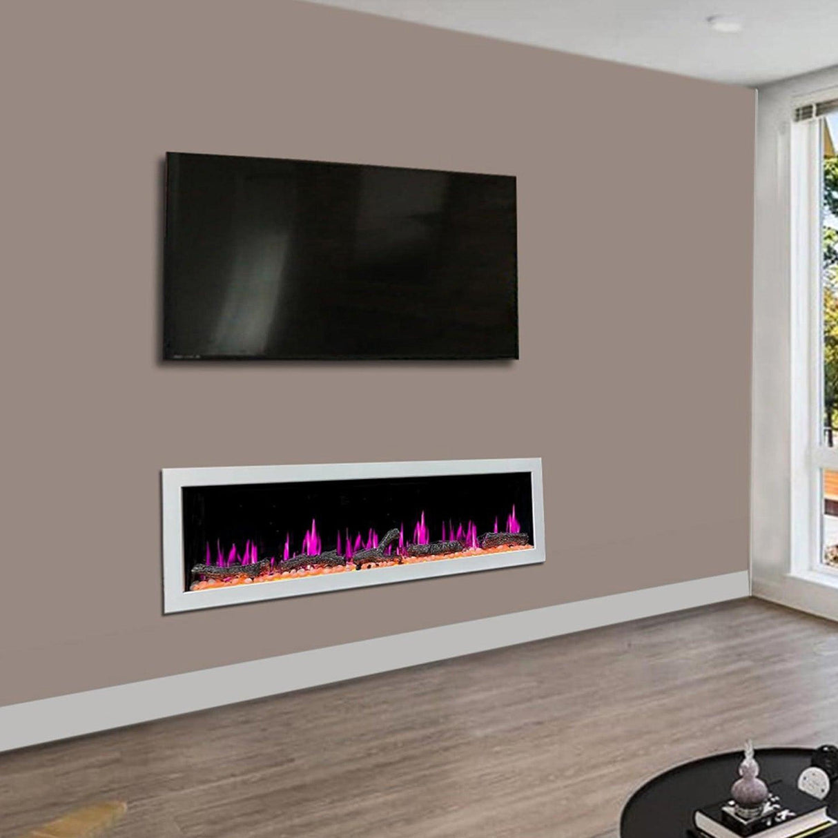Litedeer Homes Gloria II 78" White Smart App Control Multi Flame Wall Mount Electric Fireplace ZEF78VW