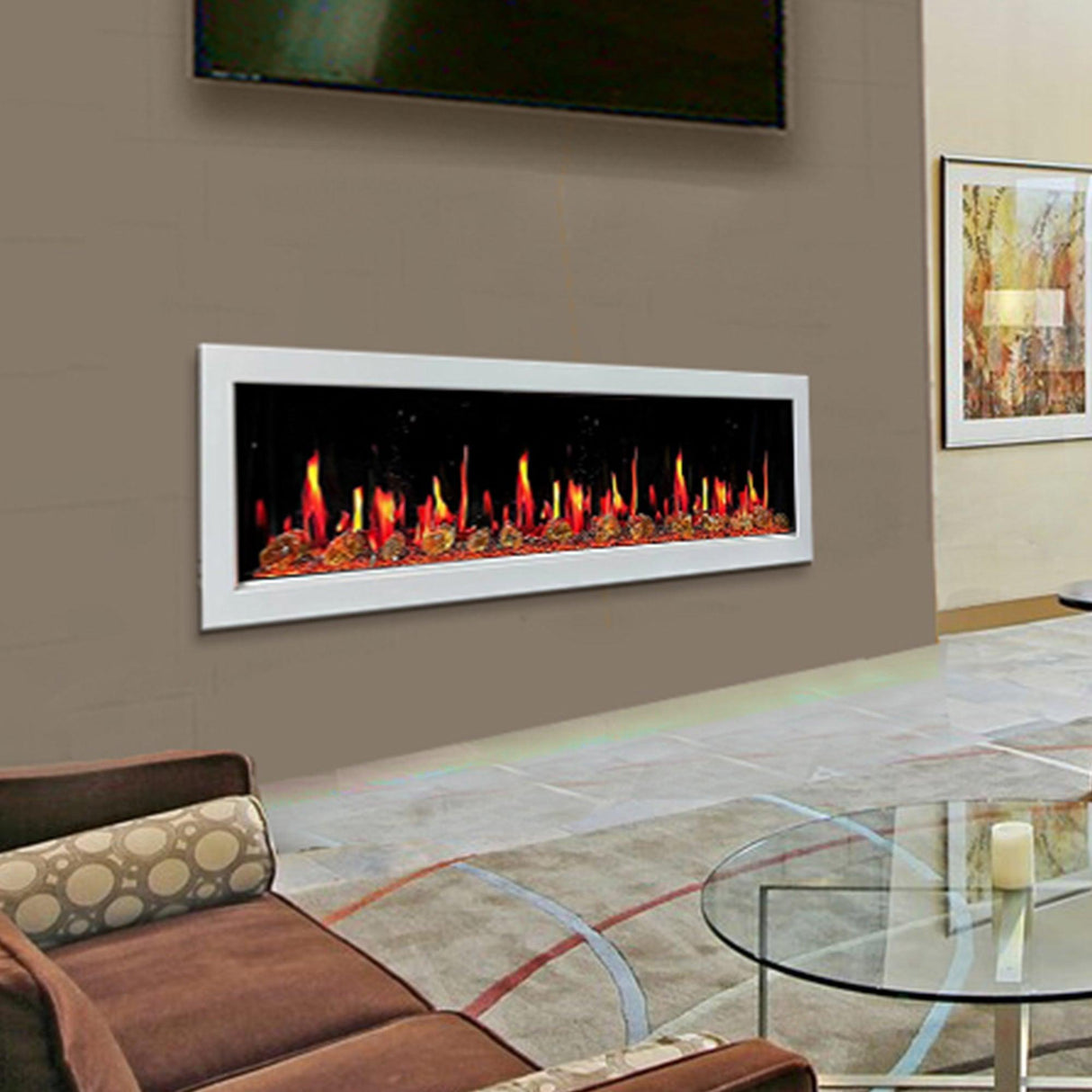 Litedeer Homes Gloria II 78" White Smart App Multi Flame Wall Mount Electric Fireplace With Reflective Amber Glass ZEF78VAW