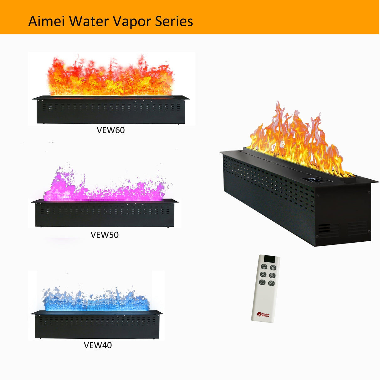 Litedeer Homes Mercury 60" Black Smart Control Water Vapor Electric Fireplace Cassette VEW60