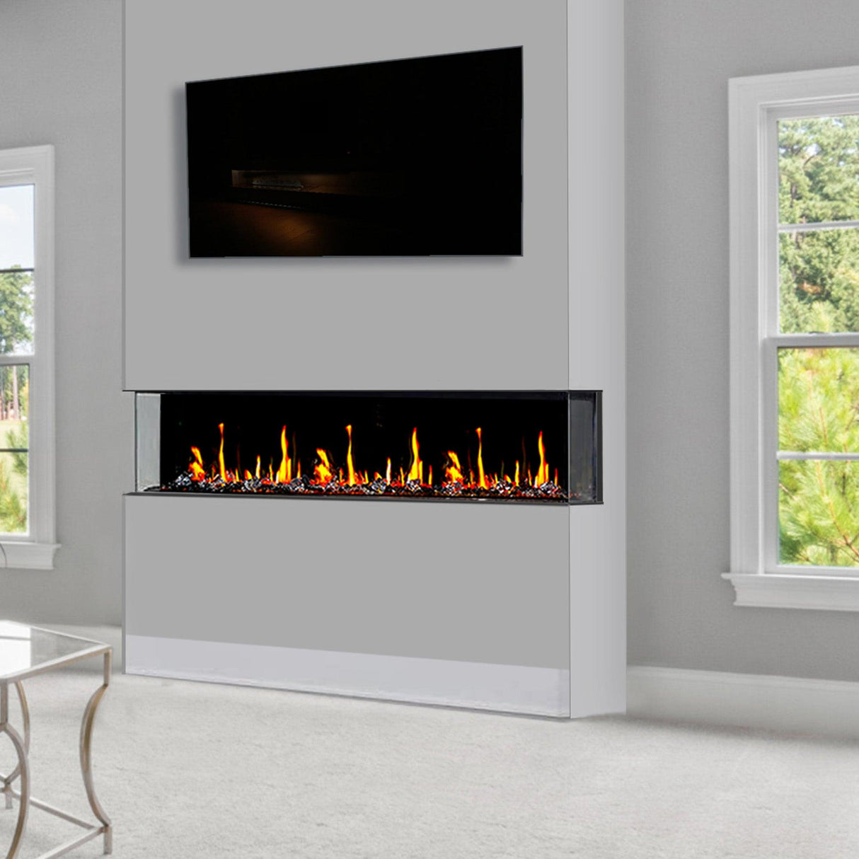 Litedeer Homes WarmCastle 50" 3-Side Smart Electric Fireplace With Amber Reflective Glass ZEF50TA