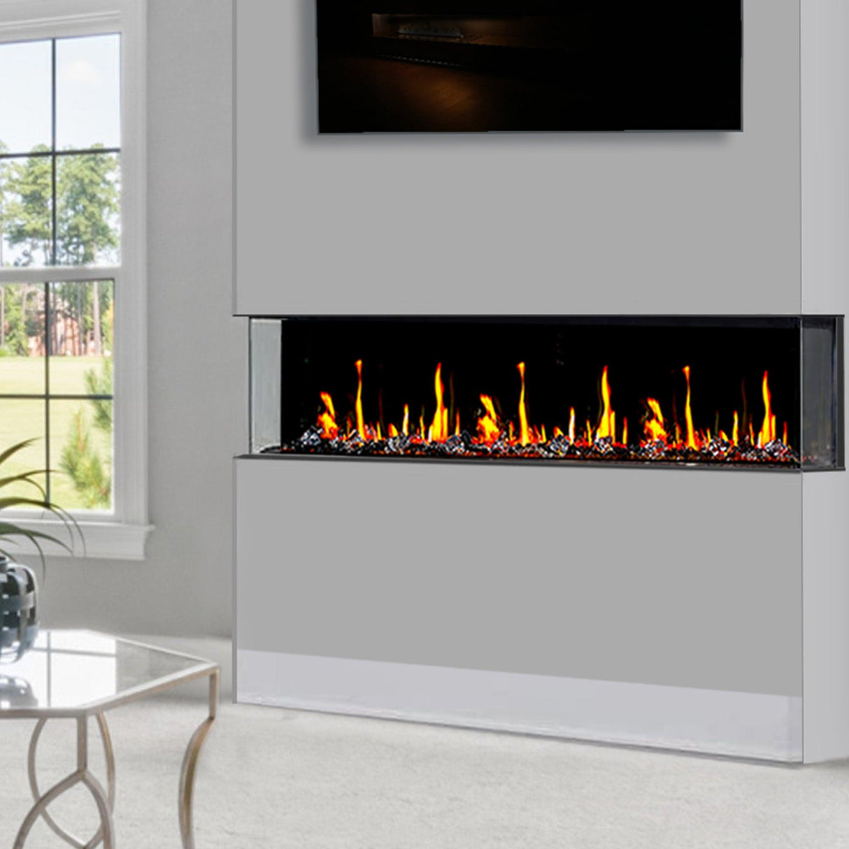 Litedeer Homes WarmCastle 50" 3-Side Smart Electric Fireplace With Amber Reflective Glass ZEF50TA