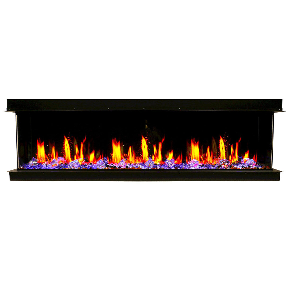Litedeer Homes WarmCastle 72" Black 3-Side Smart Electric Fireplace With Amber Reflective Glass ZEF72TA