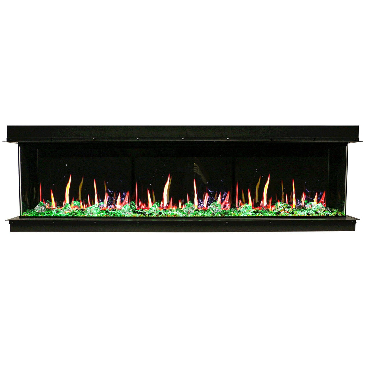 Litedeer Homes WarmCastle 72" Black 3-Side Smart Electric Fireplace With Amber Reflective Glass ZEF72TA