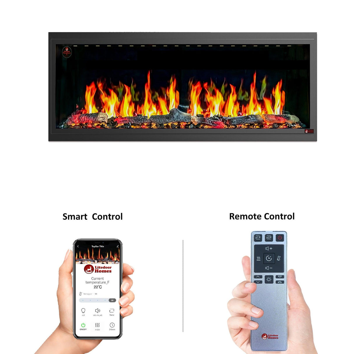 Litedeer Homes Latitude 55" Smart Built‑In Electric Fireplace with Reflective Amber Glass ZEF55VA