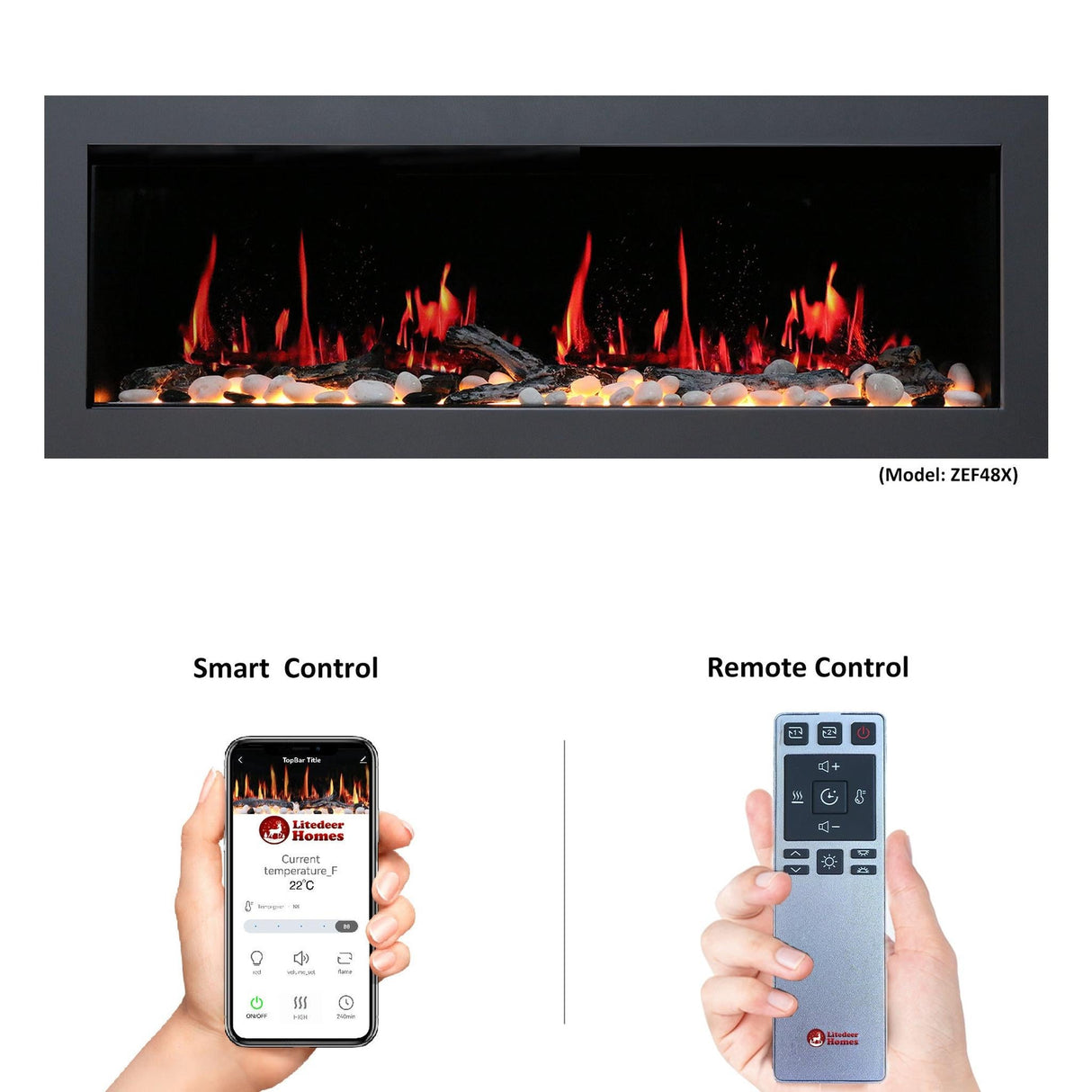 Litedeer Homes Latitude II 48" Smart Wall-Mounted Electric Fireplace with App Control & Crackling Sounds ZEF48XA