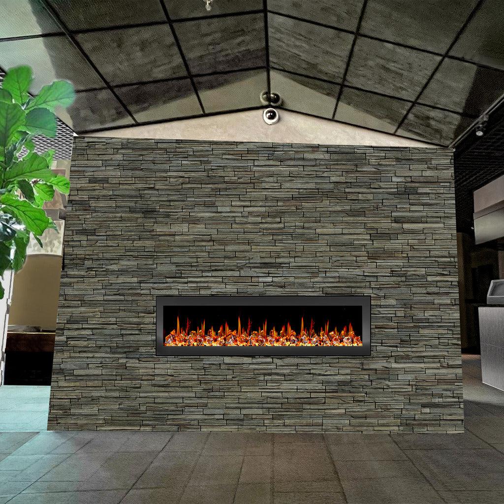 Litedeer Homes Latitude II 68" Smart Wall Mount Electric Fireplace with App Crushed Ice Rocks & Remote ZEF68XC