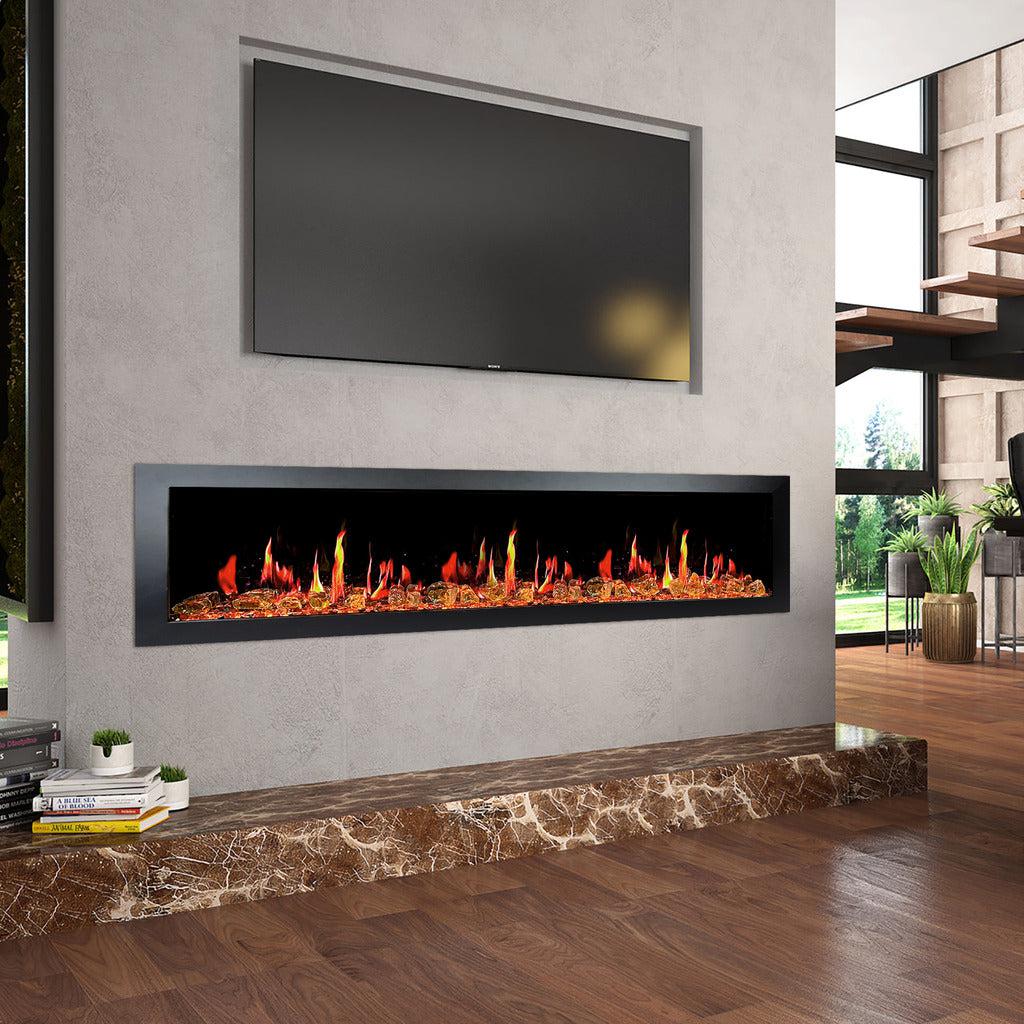 Litedeer Homes Latitude II 68" Smart Wall Mounted Electric Fireplace with Reflective Amber Glass ZEF68XA