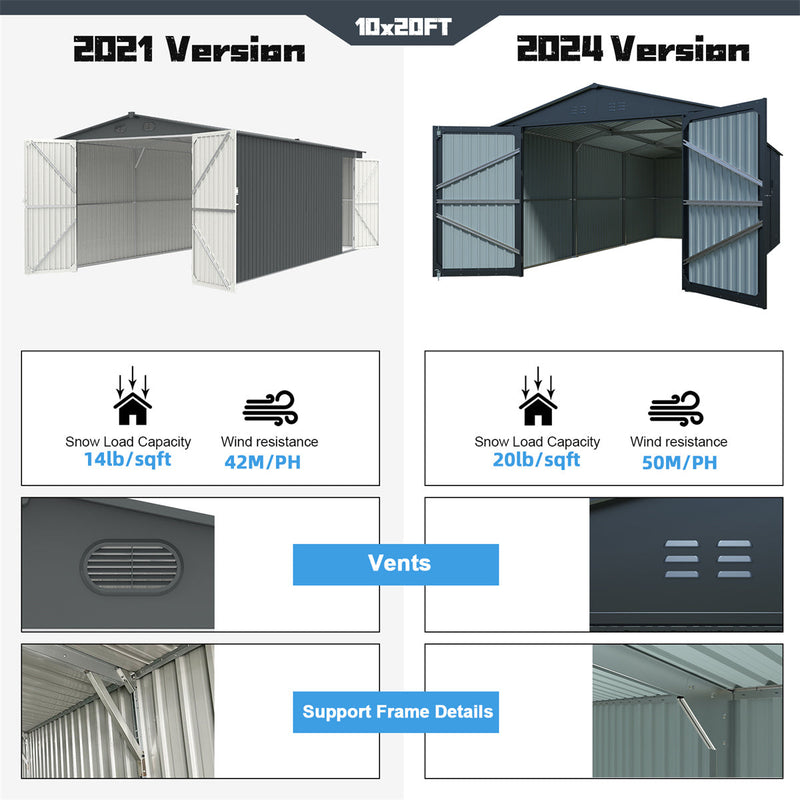 Chery Industrial 10'x20' Plus Upgraded Metal Garage Shed