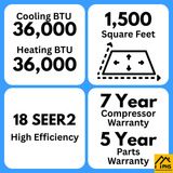 MRCOOL DIY 5th Gen E Star 36K BTU Single Zone Mini Split Complete System with 25ft. Line Set 230V