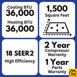 MRCOOL 5th Gen Advantage 36K BTU Ductless Mini Split Air Conditioner and Heat Pump 230V