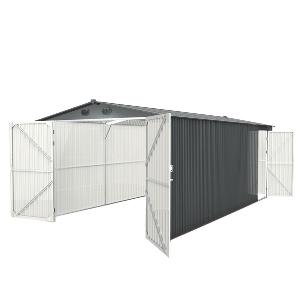 Chery Industrial 10'x20' Metal Garage Shed with Double Front Doors, Side Entry Door