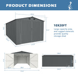 Chery Industrial 10'x20' Metal Garage Shed with Double Front Doors, Side Entry Door
