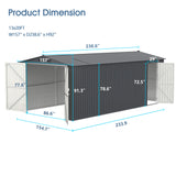 Chery Industrial 13'x20' Metal Garage Shed with Double Front Doors, Side Entry Door