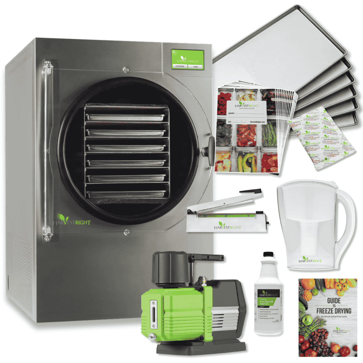Harvest Right Large Home Pro Freeze Dryer with XL Premier Vacuum Pump, 6 Trays and Mylar Starter Kit in Stainless Steel