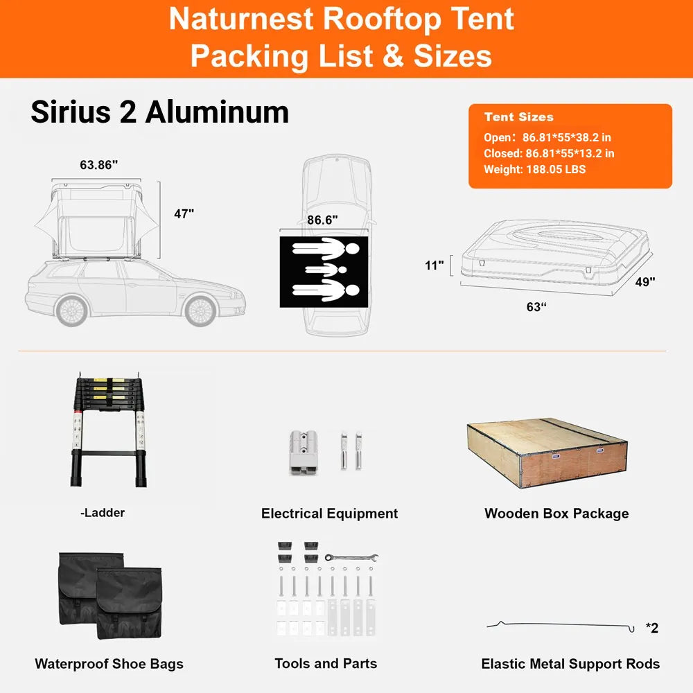 Naturnest Sirius 2 Aluminum Clamshell Roof Top Tent