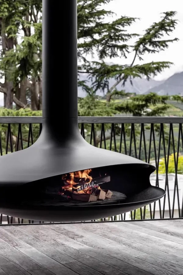 HearthArtSinn Shine 1 Luxury Hanging Disc-Shaped Real Wood Burning Fire Fireplace