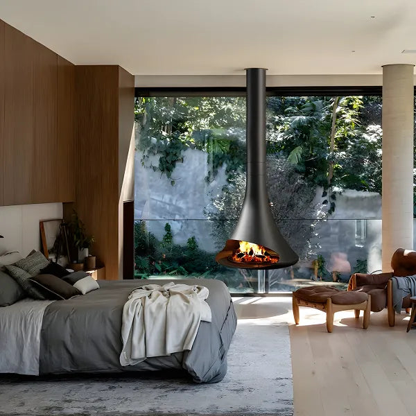 HearthArtSinn Shine 4 Luxury Hanging Trumpet Curved Fireplace