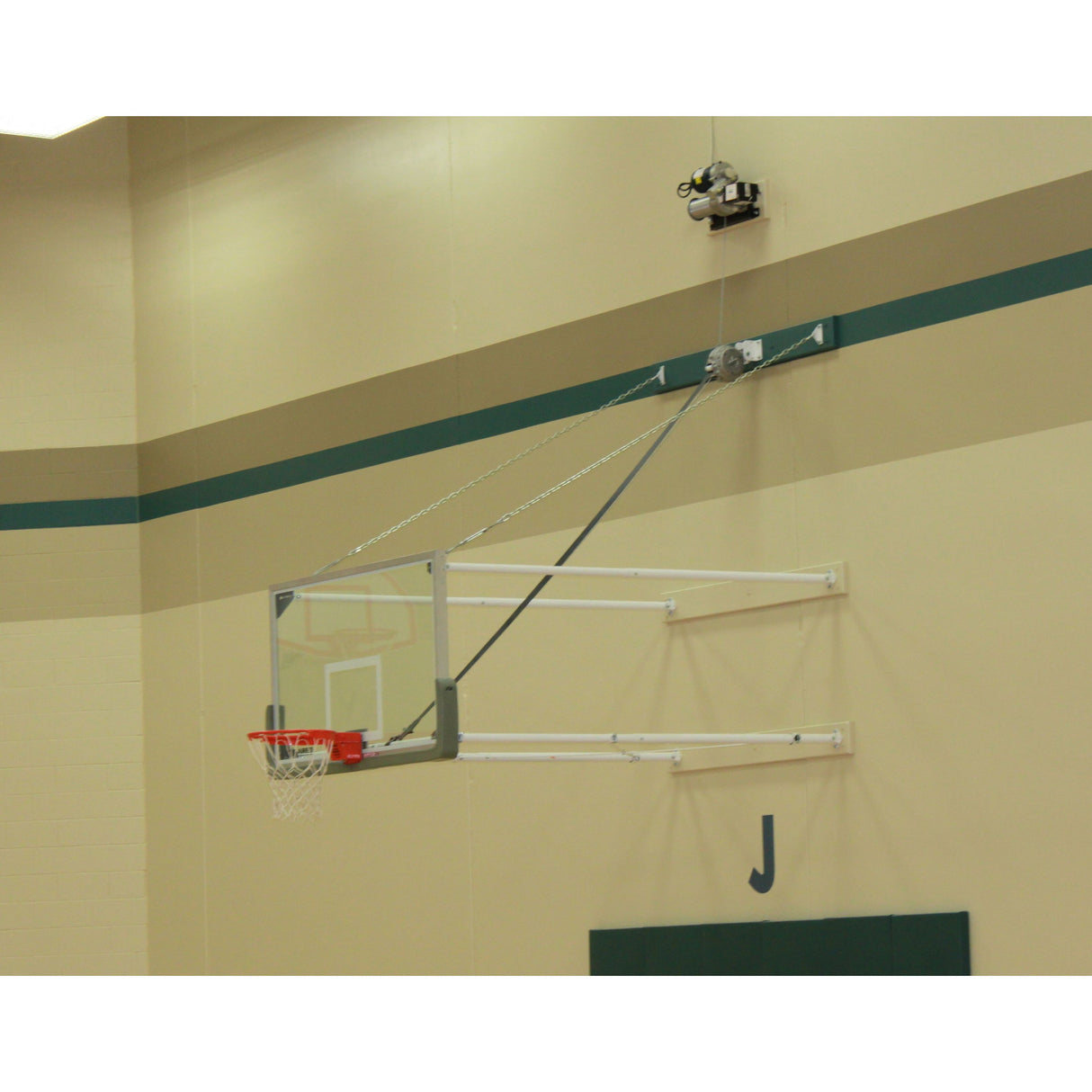 Gared Corner Mount Fold‑Up Wall Mount Package with Glass Board 4′ – 6′ Basketball System P2400‑4064GL