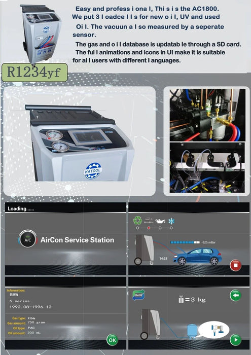 Katool Fully Automatic R-1234YF Recovery, Recycle & Recharge DUAL Machine KT-AC2100