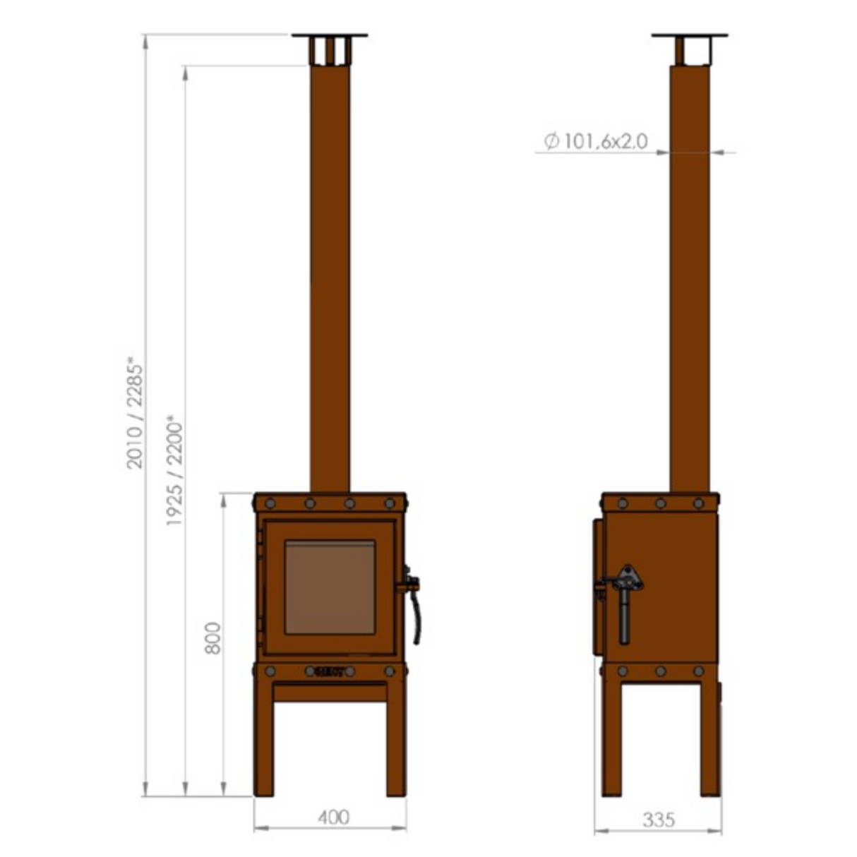 Piquia Compact CorTen Steel Wood Stove PIQUA