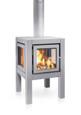 Quaruba L Mobile 4-Sided Glass Matte Stainless Steel Outdoor Fireplace QUARUBA-L-4-SS