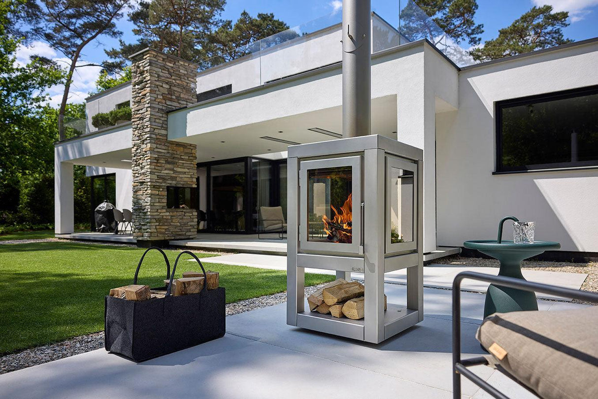 Quaruba L Mobile 4-Sided Glass Matte Stainless Steel Outdoor Fireplace QUARUBA-L-4-SS
