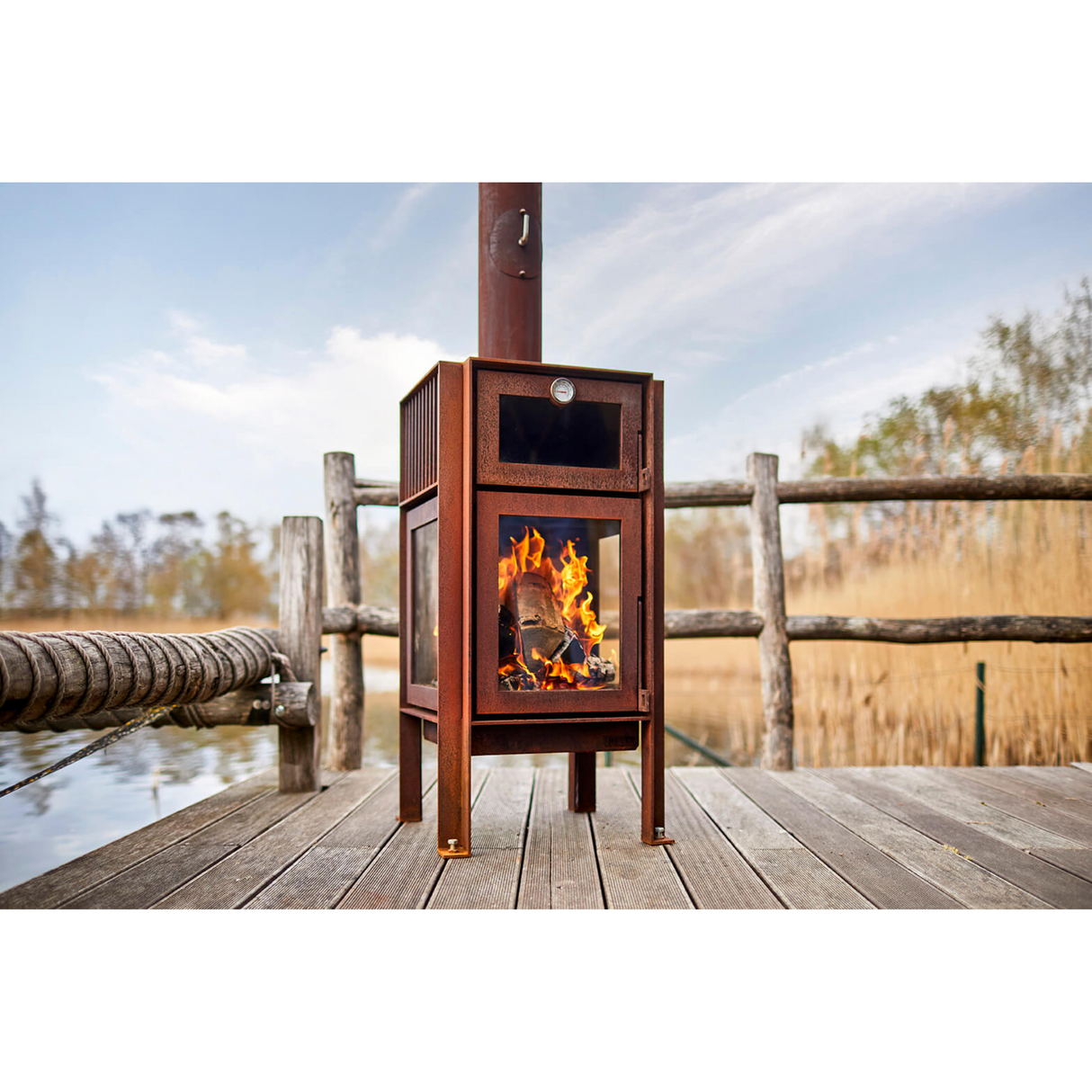 Quercus 3-Sided Glass Outdoor Fireplace with Oven QUERCUS