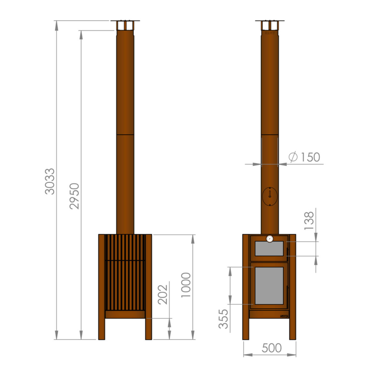Quercus 3-Sided Glass Outdoor Fireplace with Oven QUERCUS