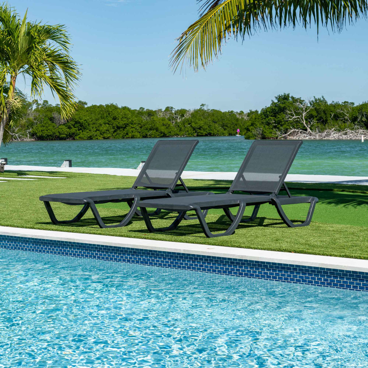 Rainbow Outdoor Florence Set of 2 Chaise Lounger - Anthracite - Anthracite Sling