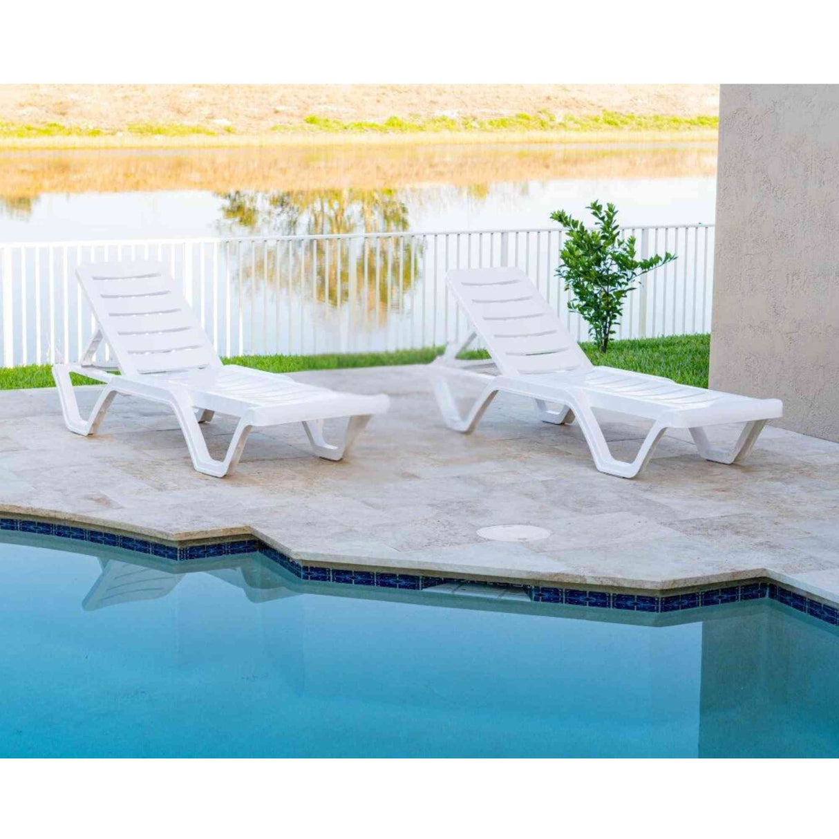 Rainbow Outdoor Lara Set of 2 Stackable Chaise Lounge-White