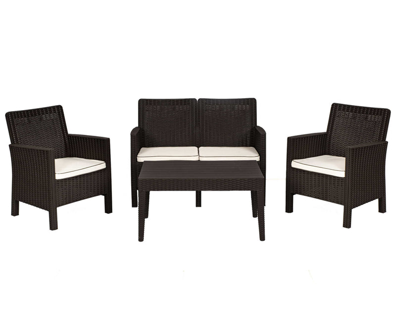 Rainbow Outdoor Nova 4-Piece Settee Set with Loveseat and Cushions-Brown