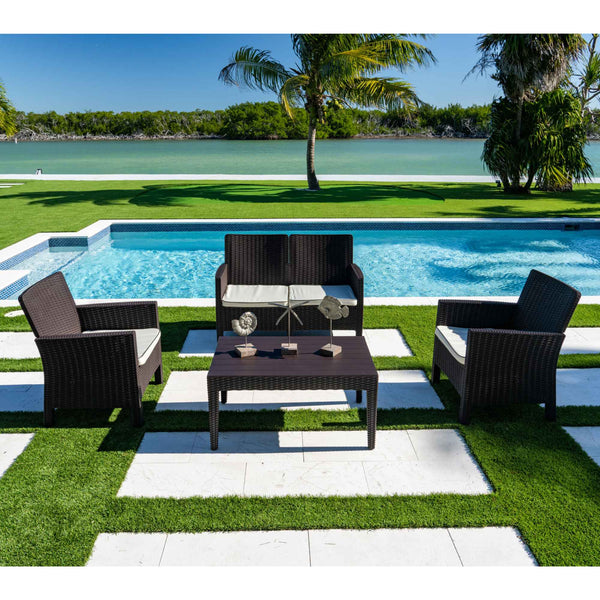 Rainbow Outdoor Nova 4-Piece Settee Set with Loveseat and Cushions-Brown