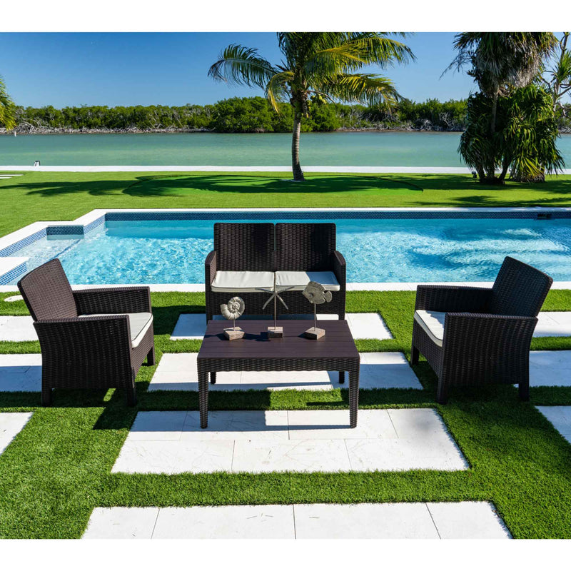 Rainbow Outdoor Nova 4-Piece Settee Set with Loveseat and Cushions-Brown