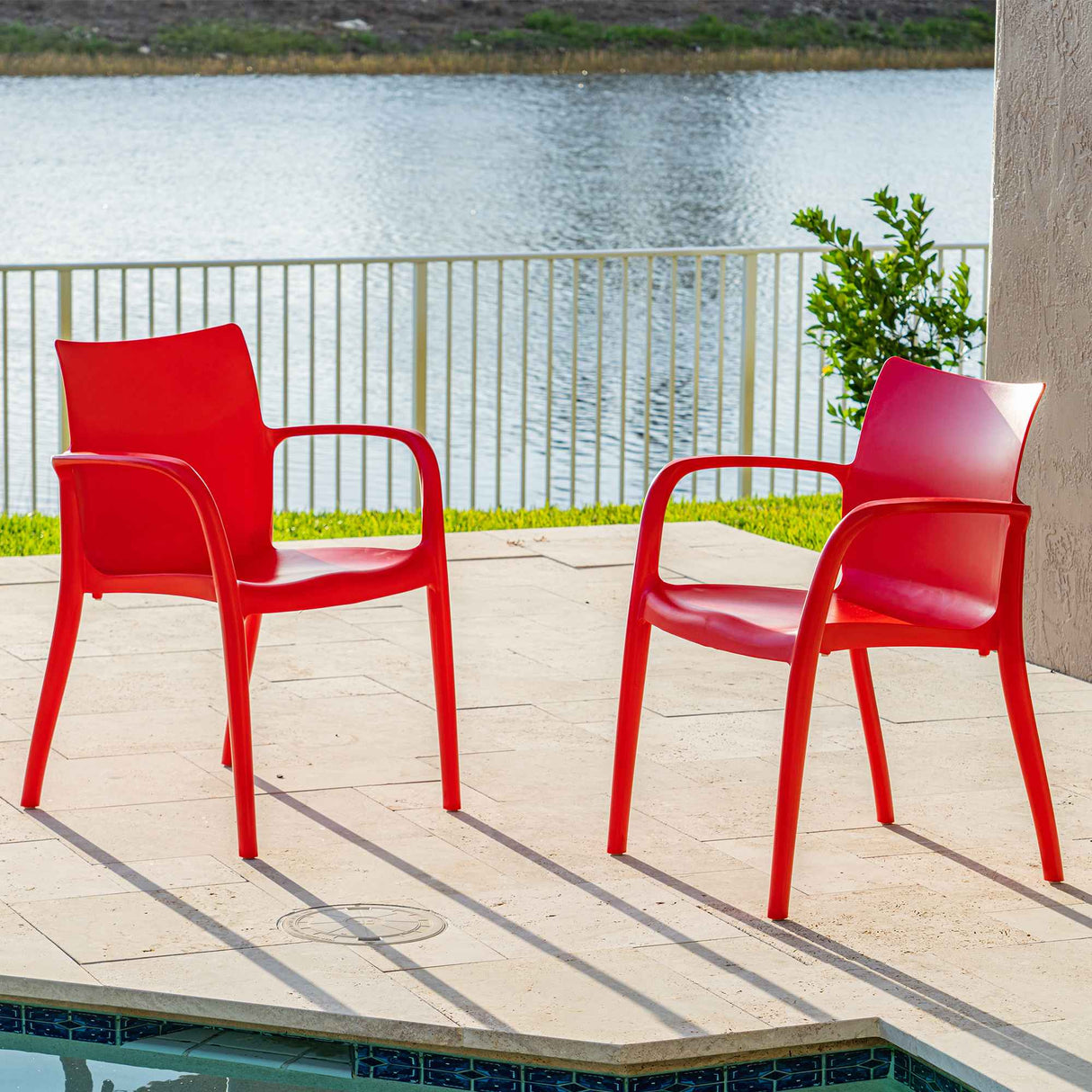 Rainbow Outdoor Pedro Set of 2 Stackable Armchair-Red