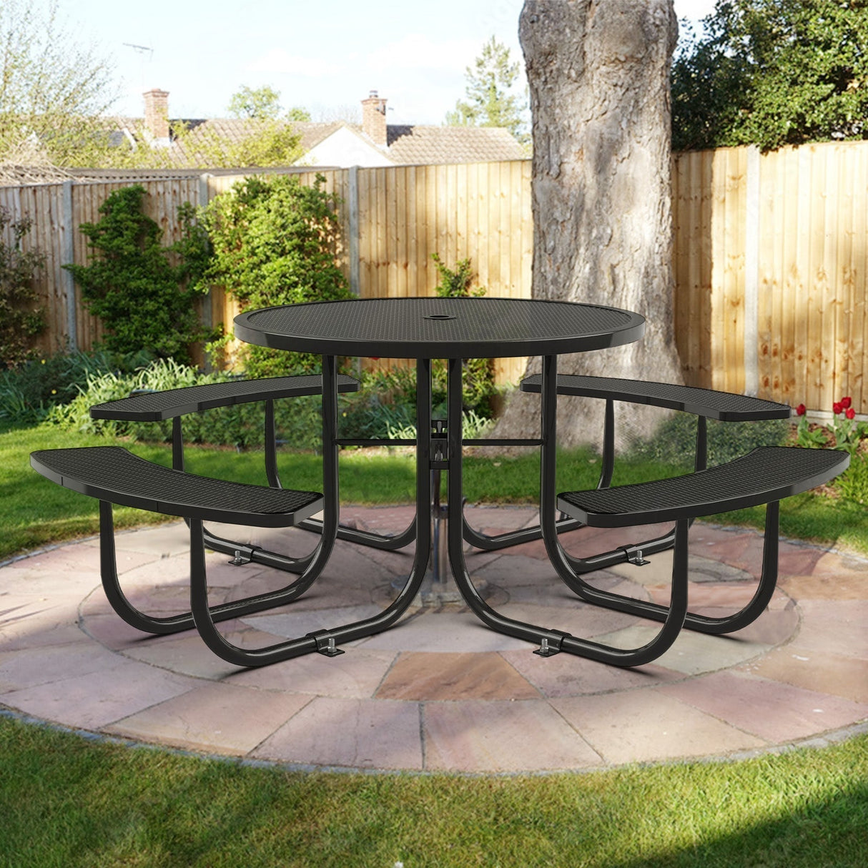 Chery Industrial 46" Metal Round Portable Picnic Table with Umbrella Hole