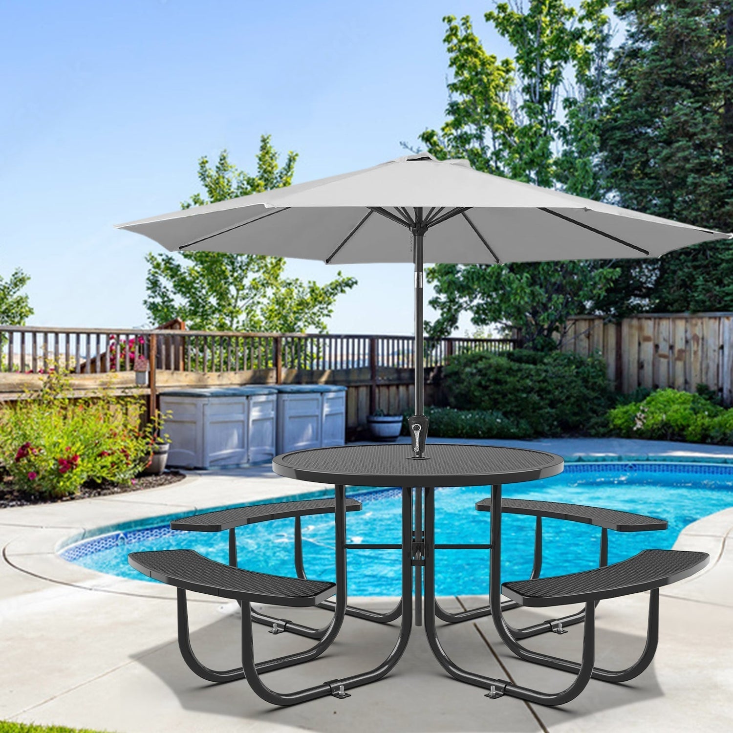 Chery Industrial 46" Metal Round Portable Picnic Table with Umbrella Hole