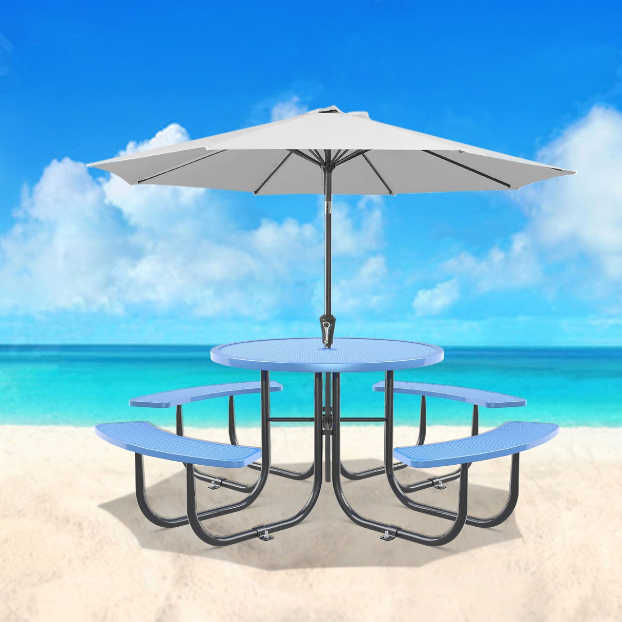 Chery Industrial 46" Metal Round Portable Picnic Table with Umbrella Hole
