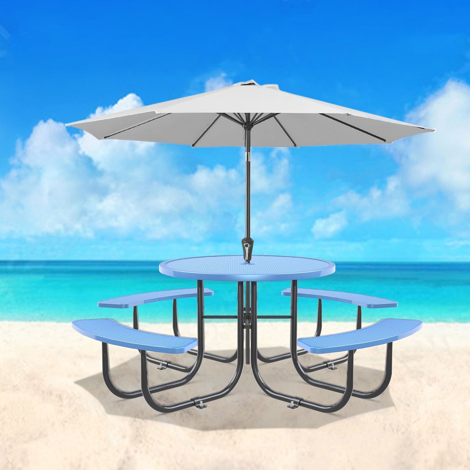 Chery Industrial 46" Metal Round Portable Picnic Table with Umbrella Hole