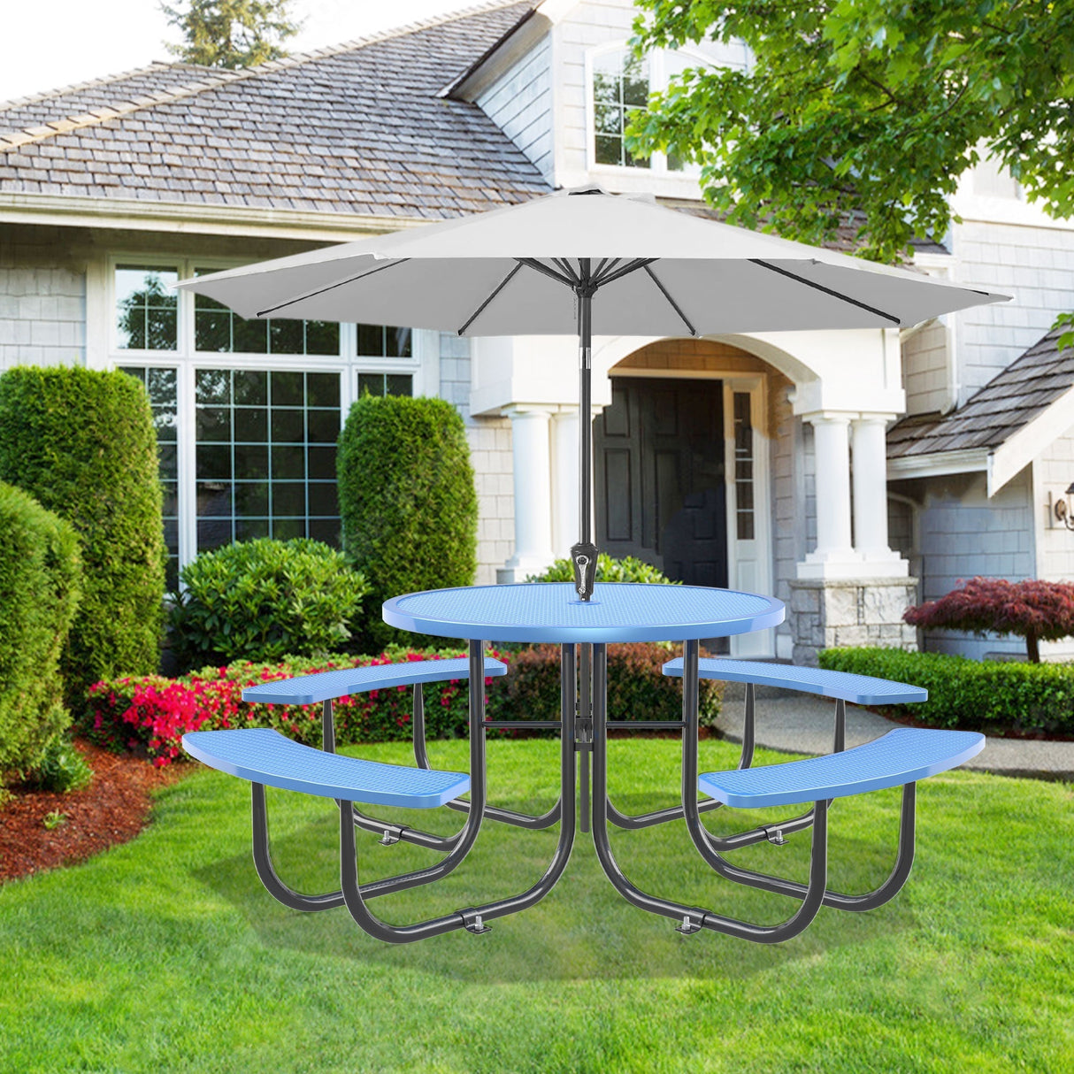 Chery Industrial 46" Metal Round Portable Picnic Table with Umbrella Hole