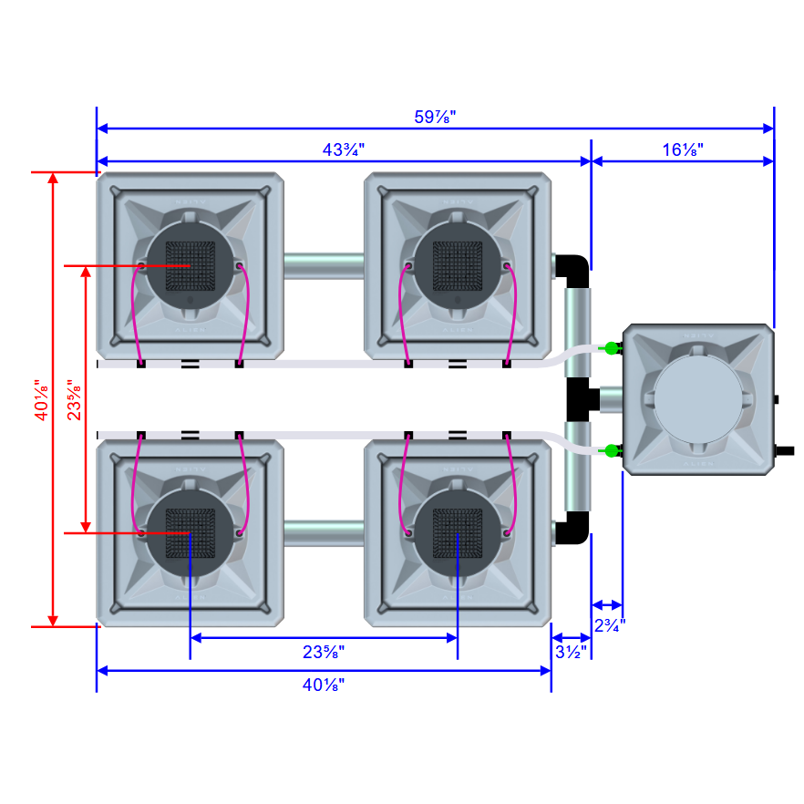Alien Hydroponics AERO 4 Pot 2 Row Kit