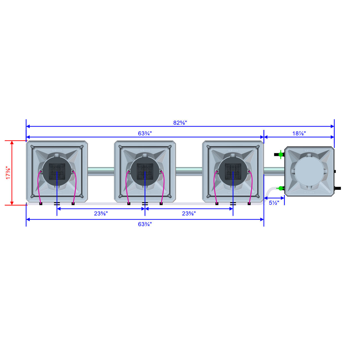 Alien Hydroponics AERO 3 Pot 1 Row Kit